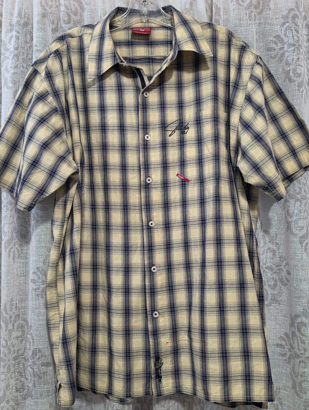 VINTAGE Y2K Mens Shirt-SHADY LTD-Yellow& blue Plaid- Eminem Rap-L